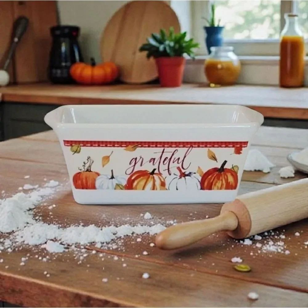 Royal Norfork Grateful Harvest Pumpkin Patterned Ceramic Mini Loaf Pan